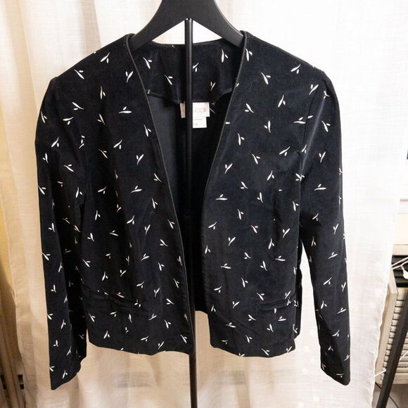 Vintage 90s Cos Cob Black Velveteen Abstract Print Blazer | Size 14 Made in USA - Picture 5 of 8
